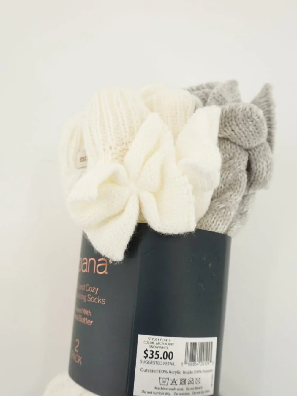 Apana Moisturizing Socks Shea Butter 2 Pack Lounge Socks With Bows OS
